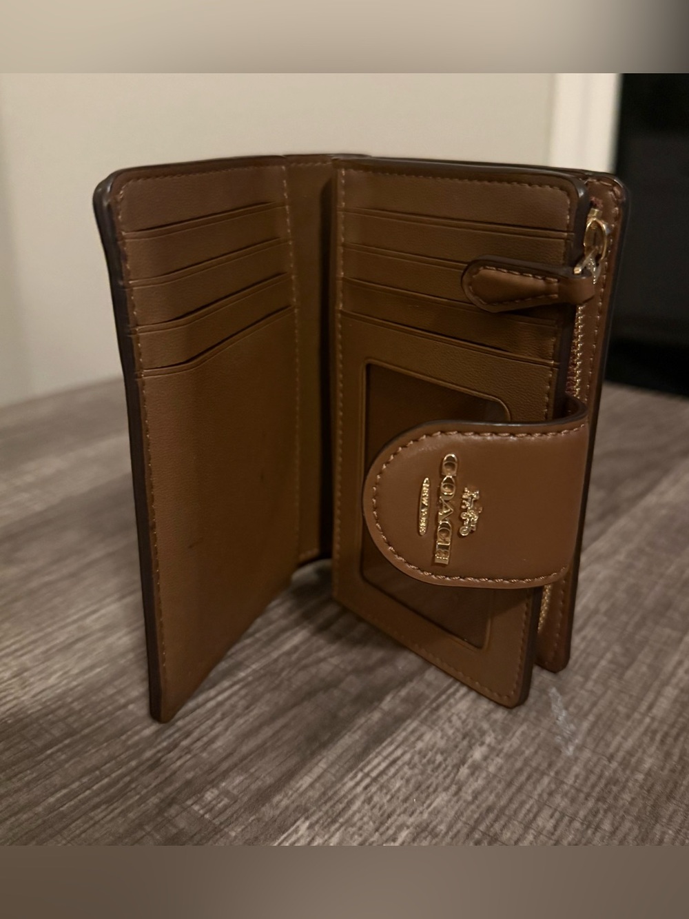 Coach Brown Signature Monogram Compact Wallet - Picture 4 of 4